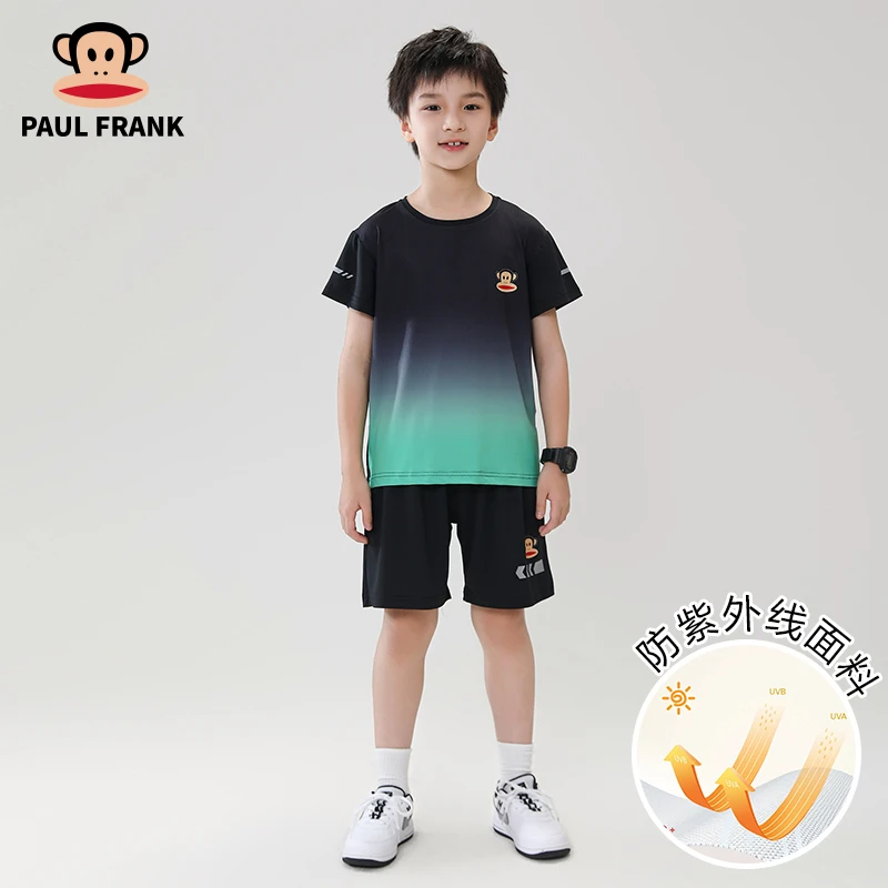 paul frank/大嘴猴防紫外线儿童短袖运动套装夏季薄款中大童T恤