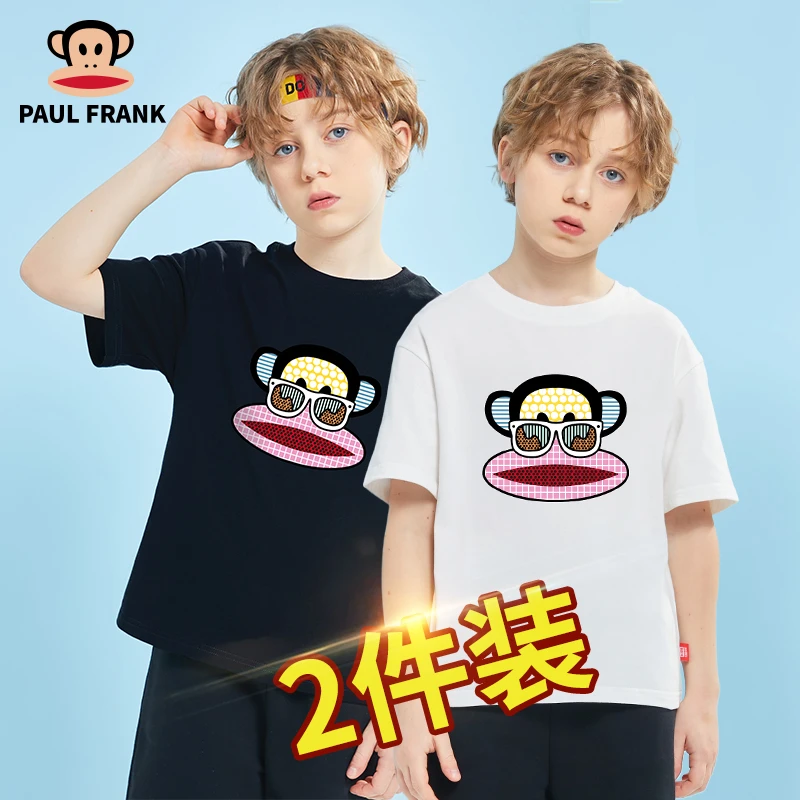paul frank/大嘴猴儿童短袖t恤夏季纯棉宽松圆领休闲中大童男女款