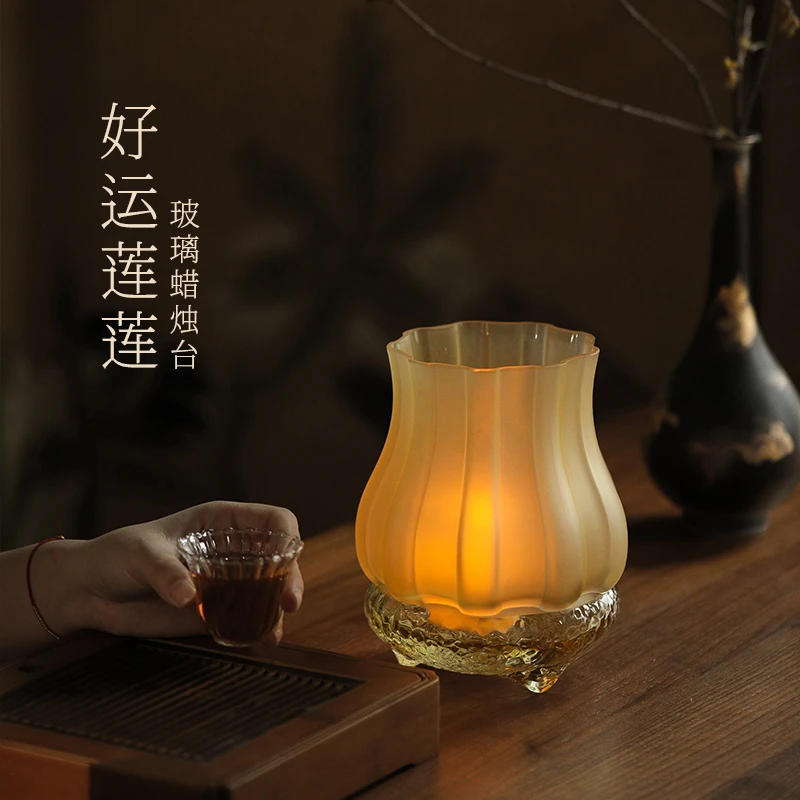 大相莲花好运莲莲 中式防风莲花瓣带底座蜡烛台 家居氛围烛台灯