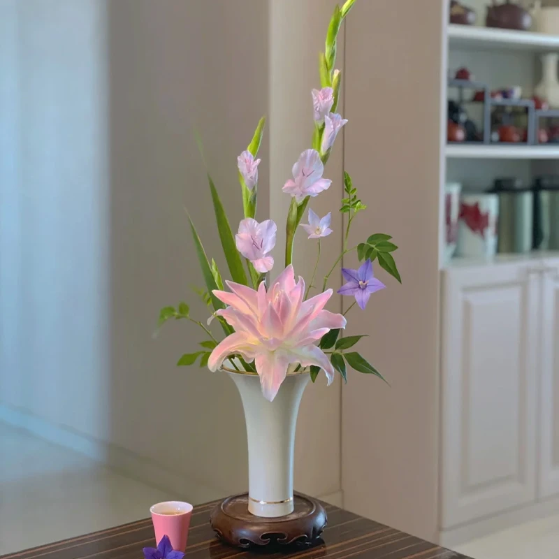 大相莲花景德镇花尊瓶 客厅插花花瓶 手工陶瓷花器 禅意中式摆件