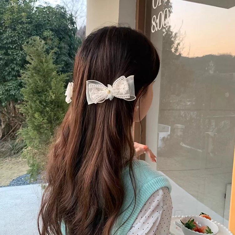 【蜜桃茶】春日少女超仙蕾丝花朵蝴蝶结发夹鸭嘴夹顶夹后脑勺发卡