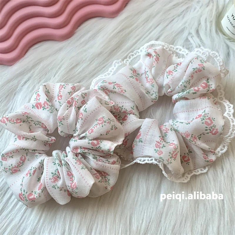 韩式碎花蕾丝发圈甜美粉色森系大肠圈大号发绳头绳发饰发圈女可爱