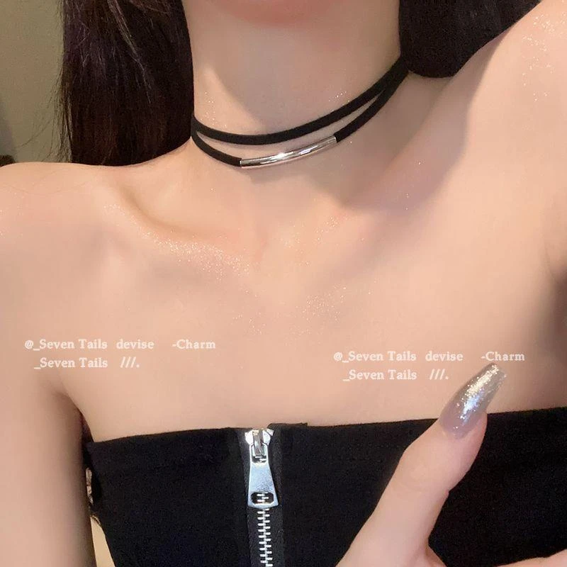 铜合金亚克力项链 双层项链弧形choker简约潮酷风颈链短款锁骨链
