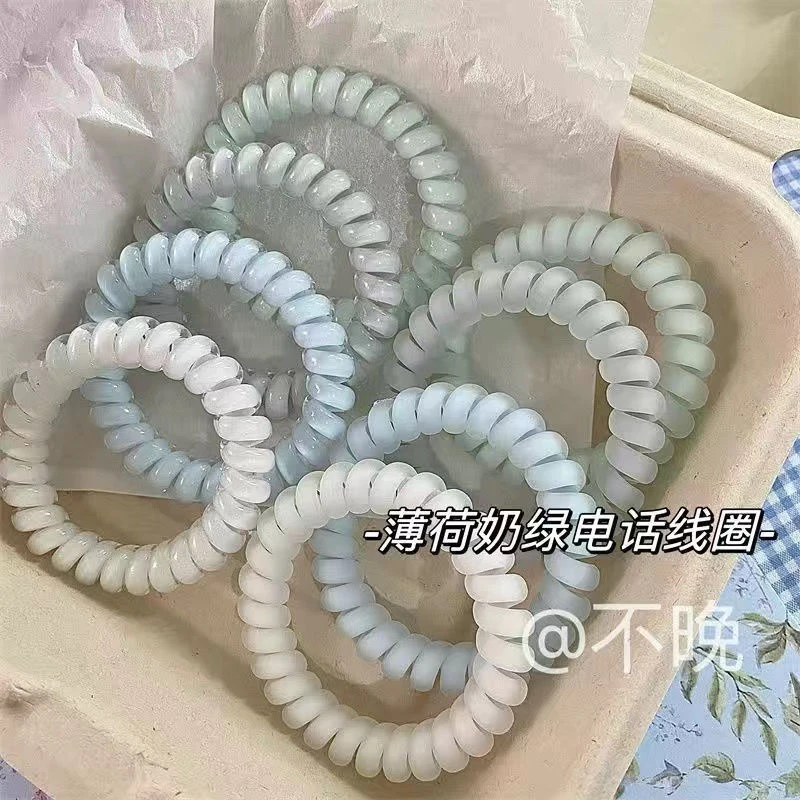 薄荷奶绿显白电话线发圈气质皮筋女头绳高弹力耐用无痕发绳