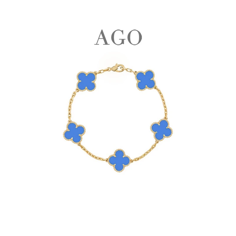 925银手链 「AGO」925银 蓝四叶草幸运草五花ins百搭极简轻奢手链