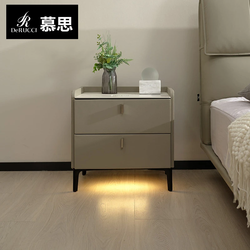 慕思智能床头柜轻奢现代皮质床边柜家用简约储物柜床头收纳柜058