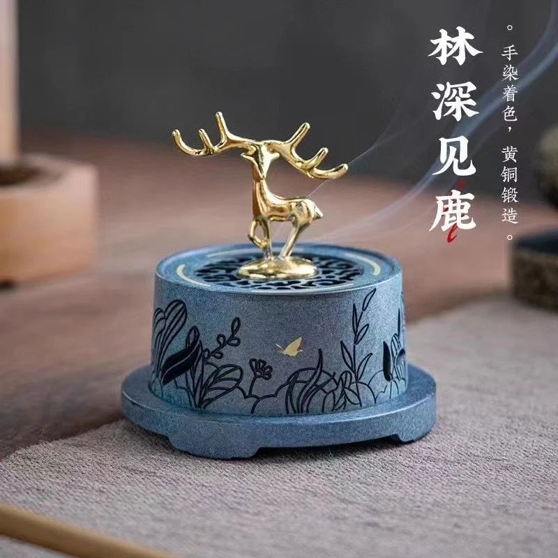 四季品香林深见鹿盘手工香炉檀香沉香家用室内创意薰炉茶道摆件