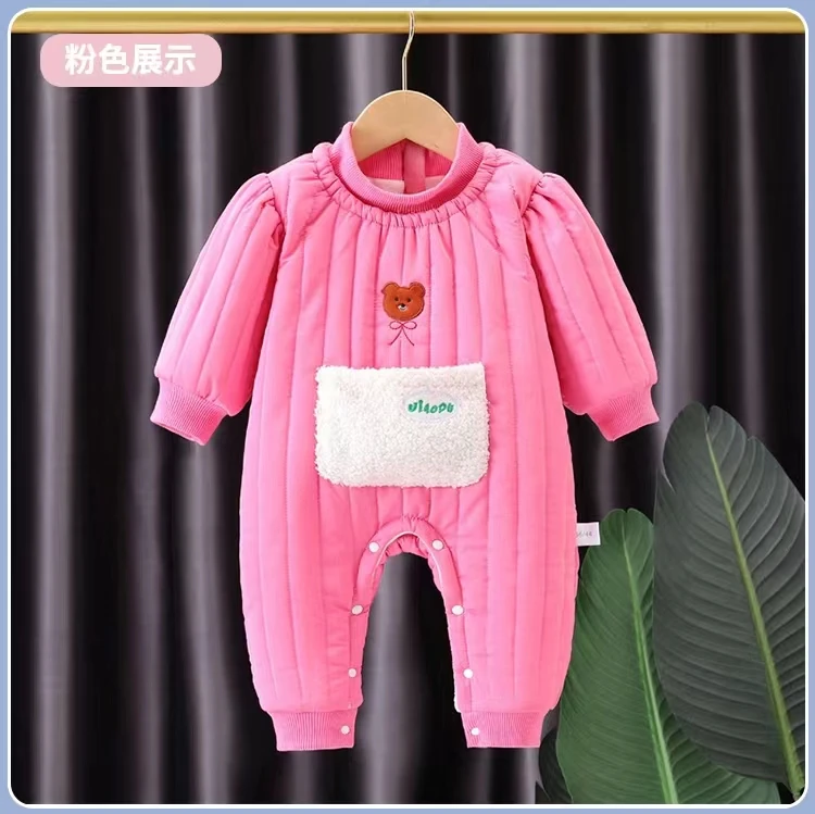 2200216婴儿夹棉连体衣秋冬套装宝宝哈衣爬服新生衣服超萌洋气