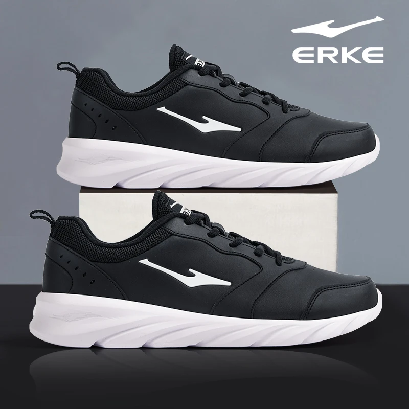 鸿星尔克男鞋2025年春夏新款防水皮面运动鞋男官方旗舰减震跑步鞋