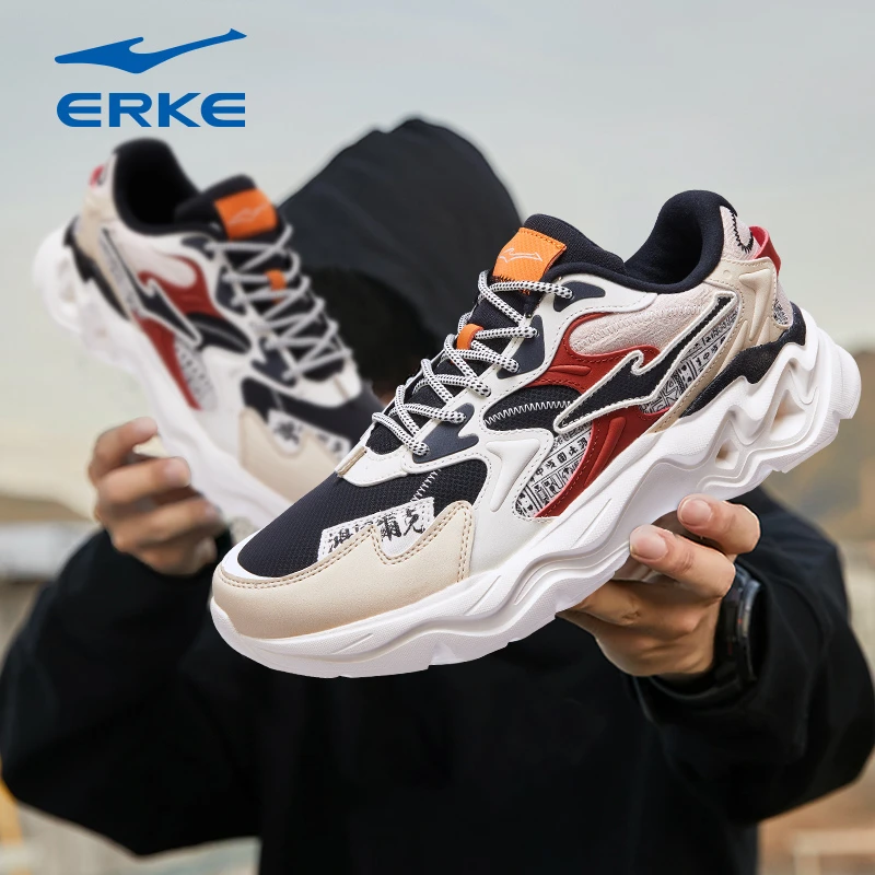鸿星尔克男鞋2025新款学生皮面老爹鞋男款红星青少年休闲运动鞋子