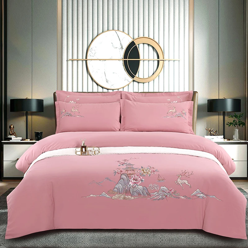 高档轻奢绣花纯棉四件套正品全棉厂家直销加厚棉床单被套床上用品