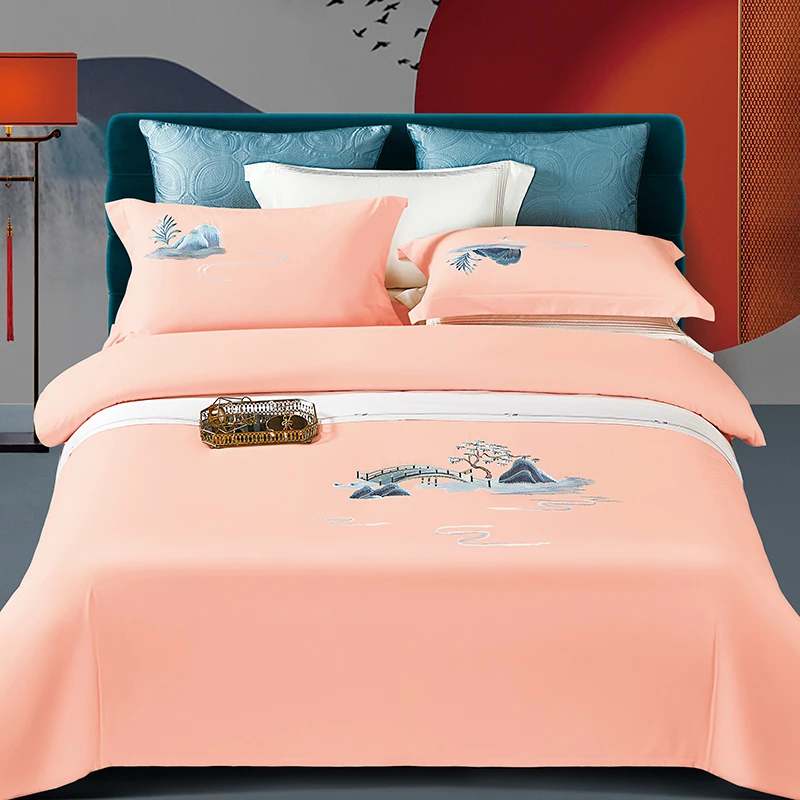 高端优品质绣花纯棉四件套加厚轻奢全棉床单被套罩酒店高级感床品