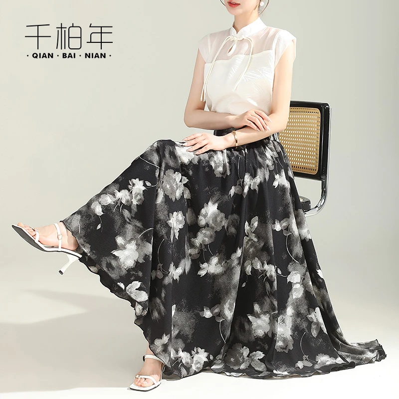 千柏年【翩翩起舞】韩版浪漫大花大裙摆气质半身裙-C268