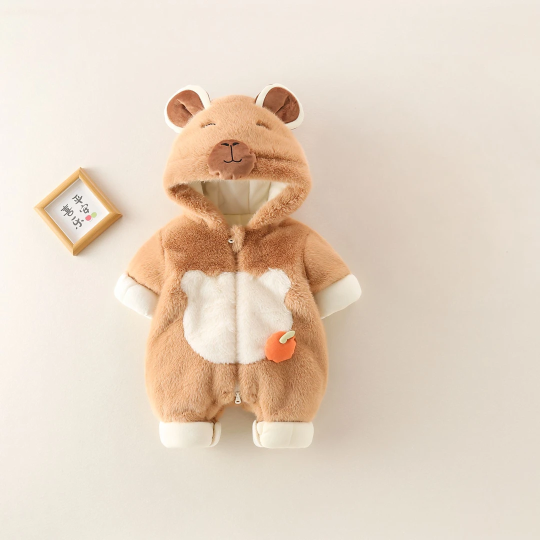 【卡皮巴拉】婴儿衣服外套冬装哈衣加绒夹棉保暖宝宝外出连体毛毛衣