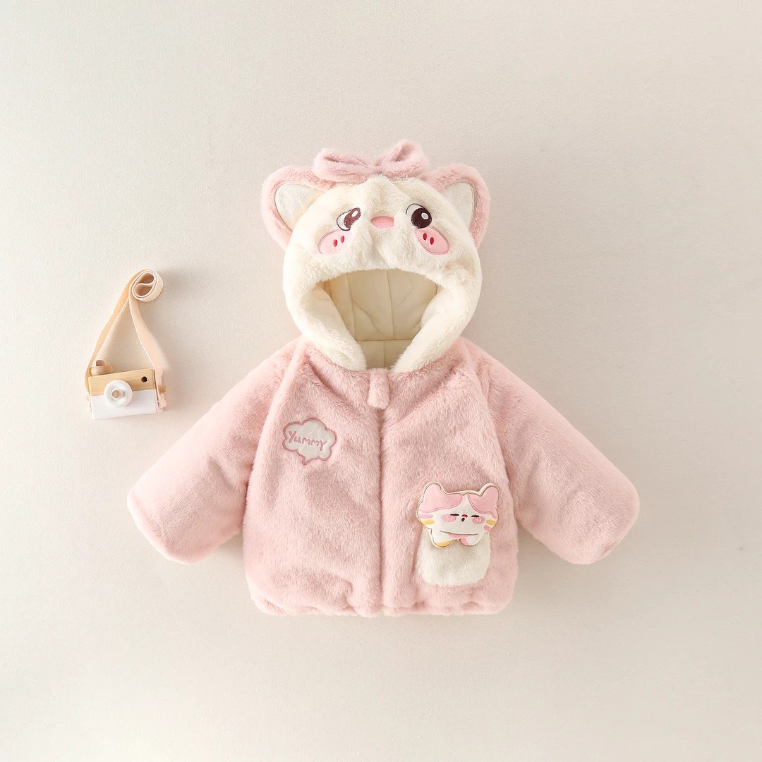 婴儿衣服秋冬季连帽外穿上衣加绒加厚男女萌趣宝宝外穿保暖带帽