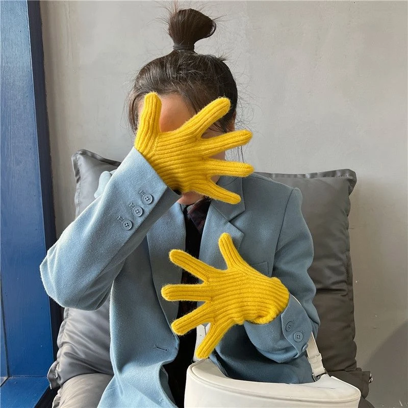 手套女冬季毛线可爱针织韩版手套分指露指触屏防寒原宿风时尚手套