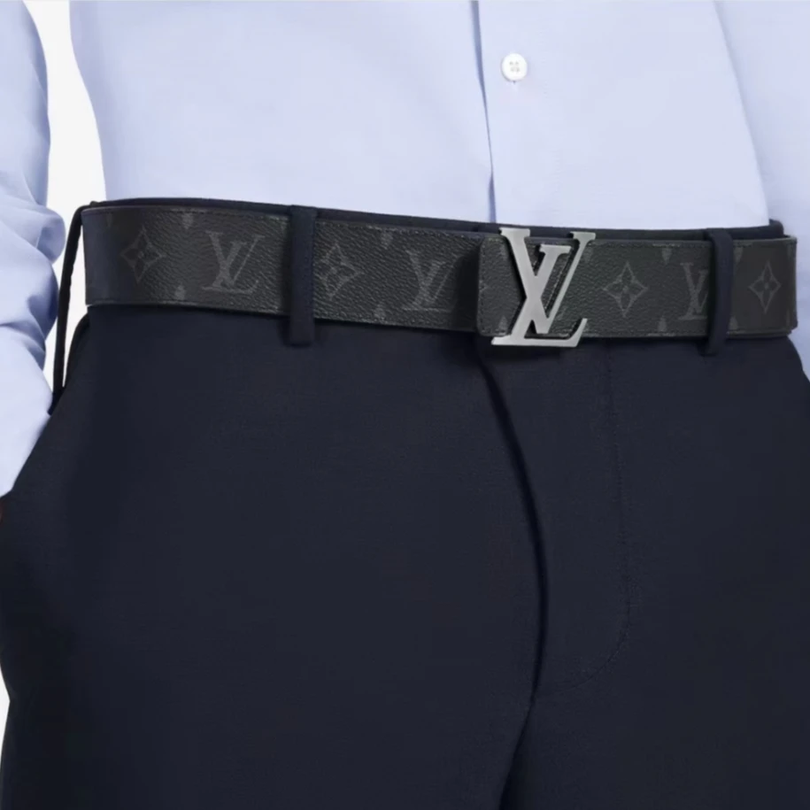 95新 LouisVuitton/路易威登 黑银标黑花双面腰带宽4CM经典  休闲