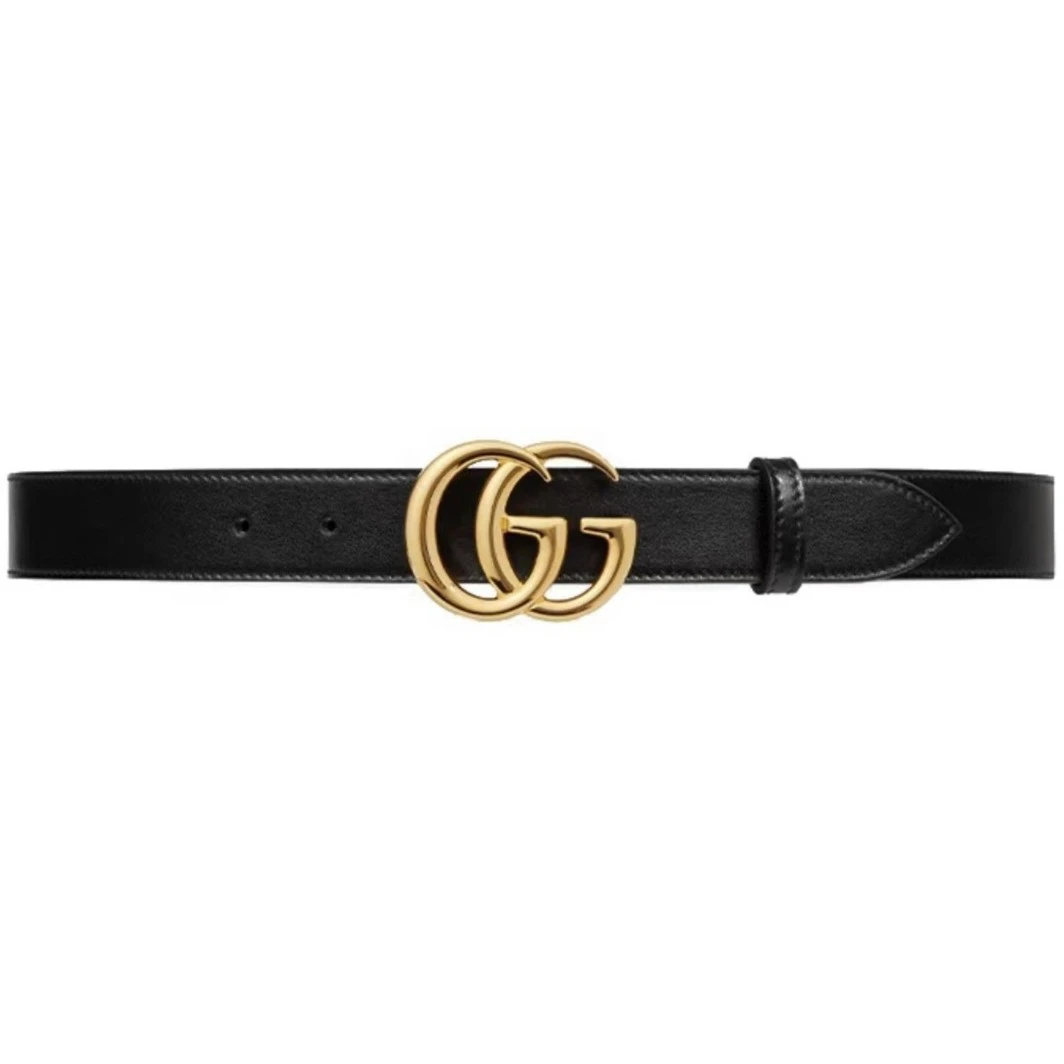 95新 GUCCI/古驰 亮金扣黑色光面腰带 3CM宽 女款 时尚 百搭 女士