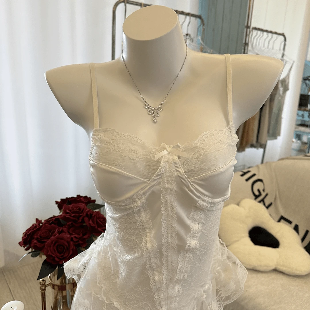 【人生如梦】夏季吊带蕾丝蝴蝶结背心新款网红纯欲网纱显瘦睡裙内搭