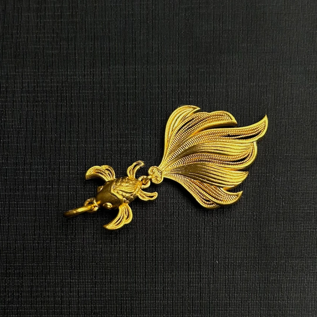 足金999真金古法金锦鲤金鱼吊坠