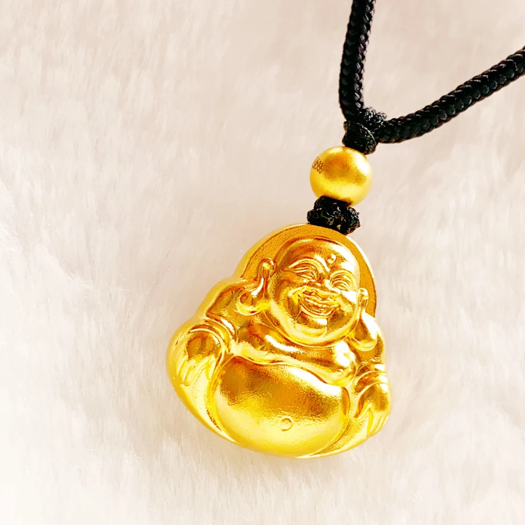 足金999真金纯黄金古法大肚佛吊坠