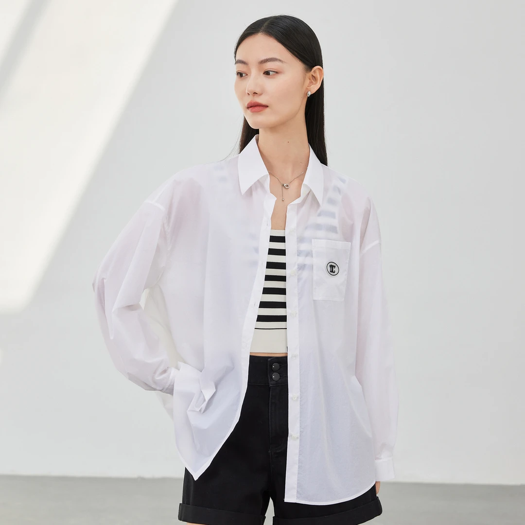 迪赛尼斯新款薄款防晒遮肉外套纯色宽松长袖衬衫女士