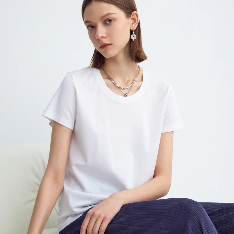 迪赛尼斯夏季优雅极简风气质高级感圆领短袖T恤女