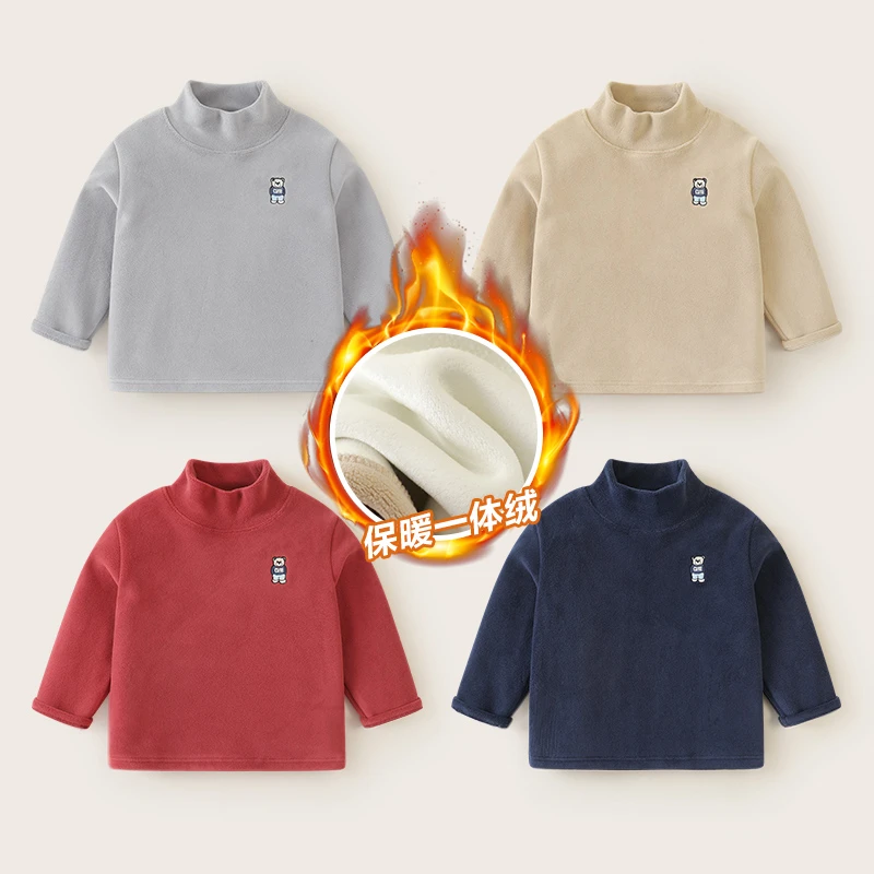 右欧【秋冬上新】男童复合奥利绒半高领加厚冬装小童上衣U15124