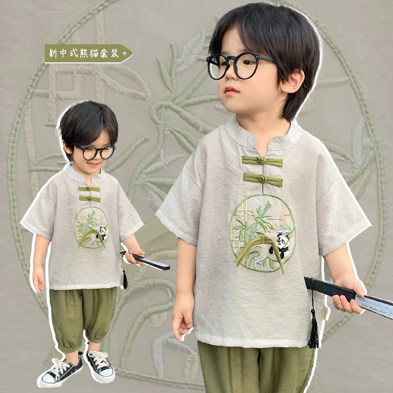 【新中式穿搭】男童新中式熊猫套装夏装童装两件套小童夏季X4543