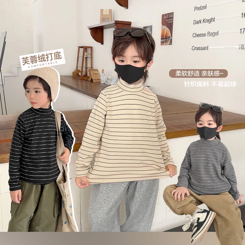 男童条纹打底衫长袖t恤冬装秋冬款婴儿童装宝宝小童保暖潮X3974