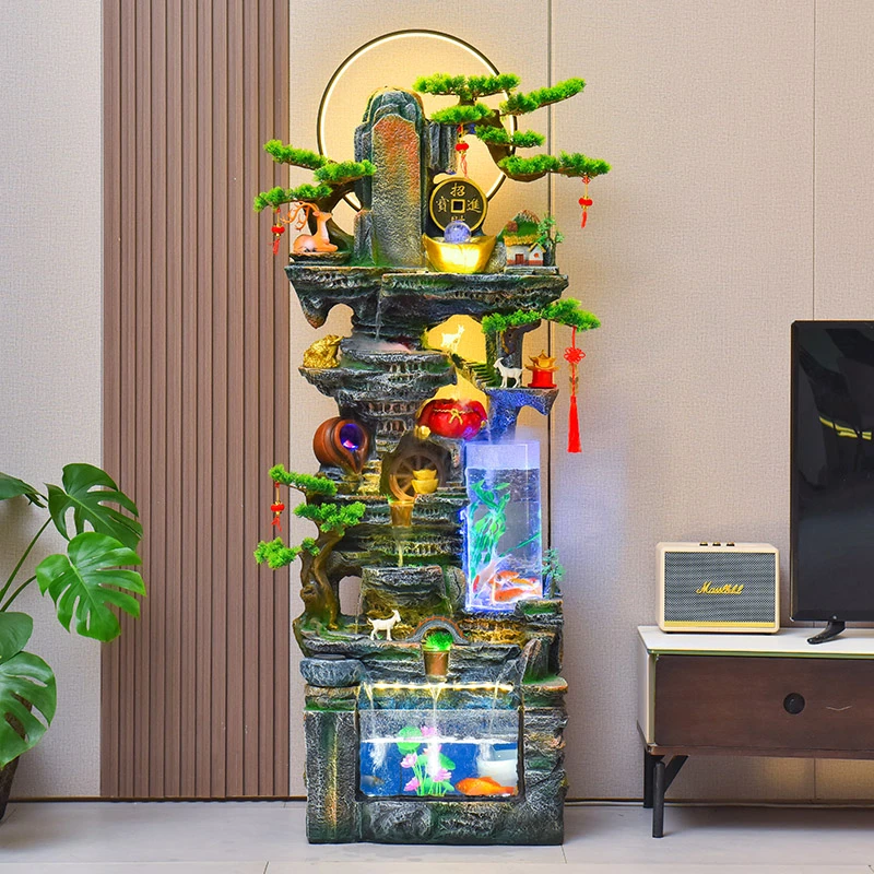 山水秋铭流水摆件手工新中式透明叶子大号立体工艺送礼仿真田园