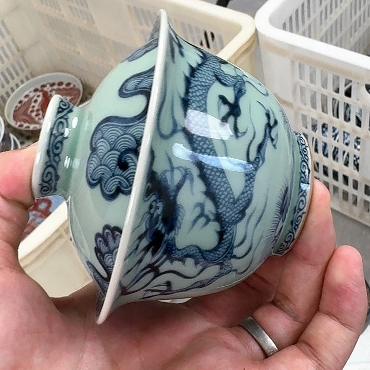 杯青釉穿云龙元宝盖碗微瑕疵