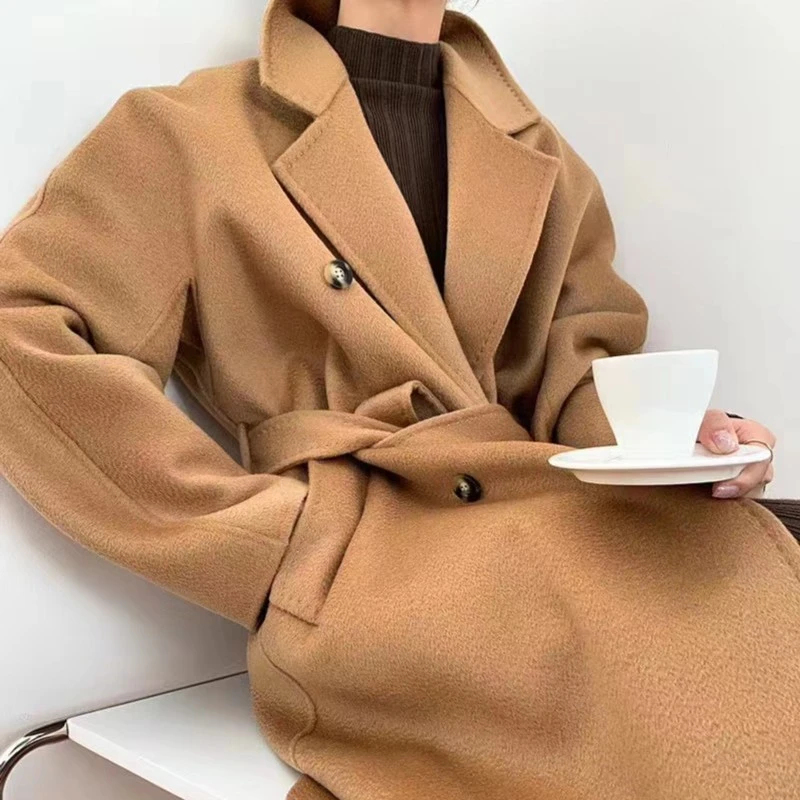 2022秋冬季中长款宽松高端欧美澳洲羊毛大衣双面外套手工韩版