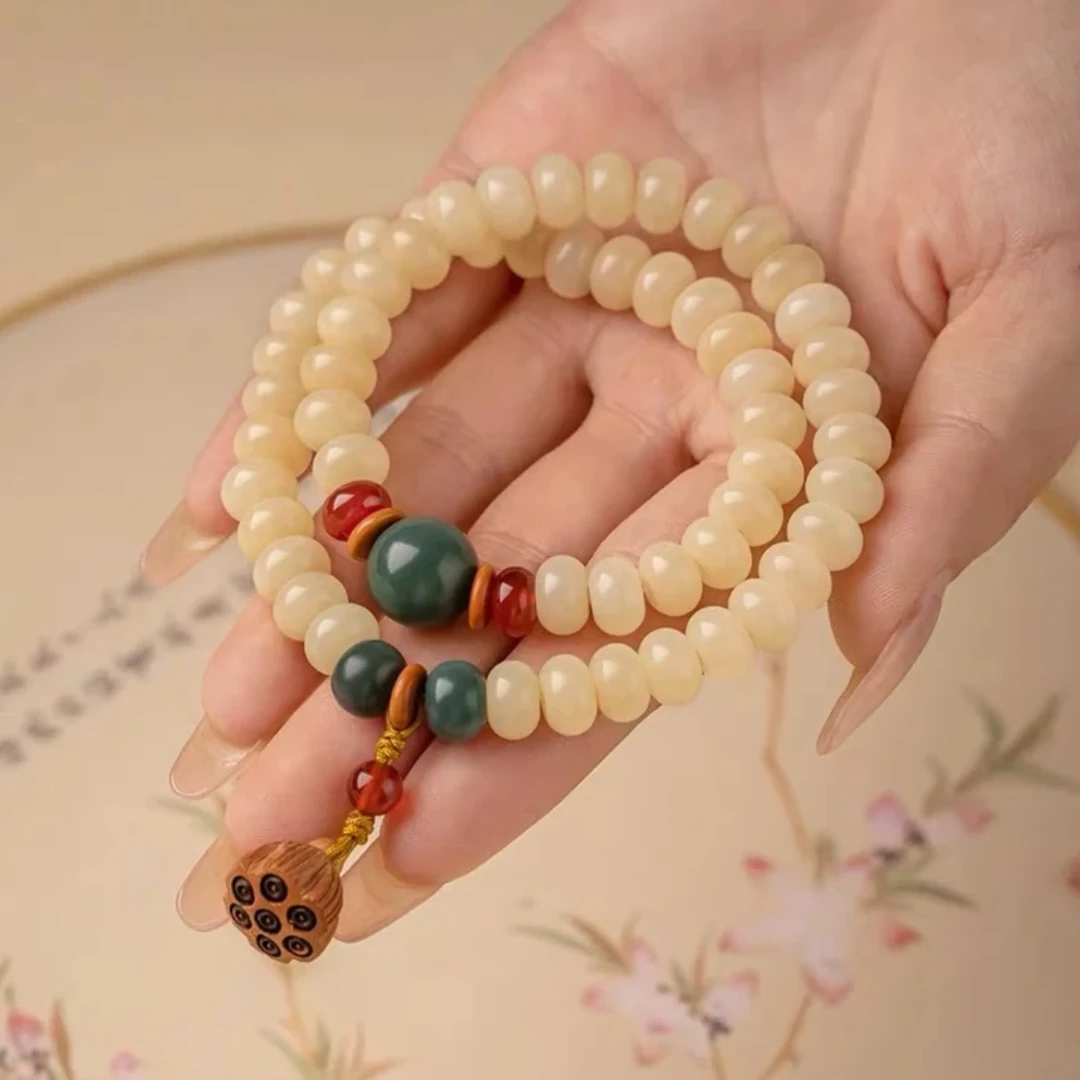 【白玉菩提双圈】原生态菩提卡 6*9精品料文玩双圈手串男女款