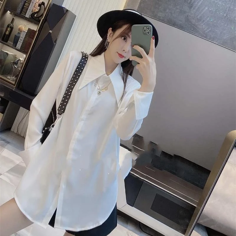 白色衬衫女春秋新款设计感轻奢打底衫上衣洋气针织马甲衬衣两件套