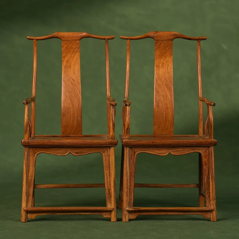 黄花梨四出头官帽椅摆件（一对）海南黄花梨新工木雕摆件