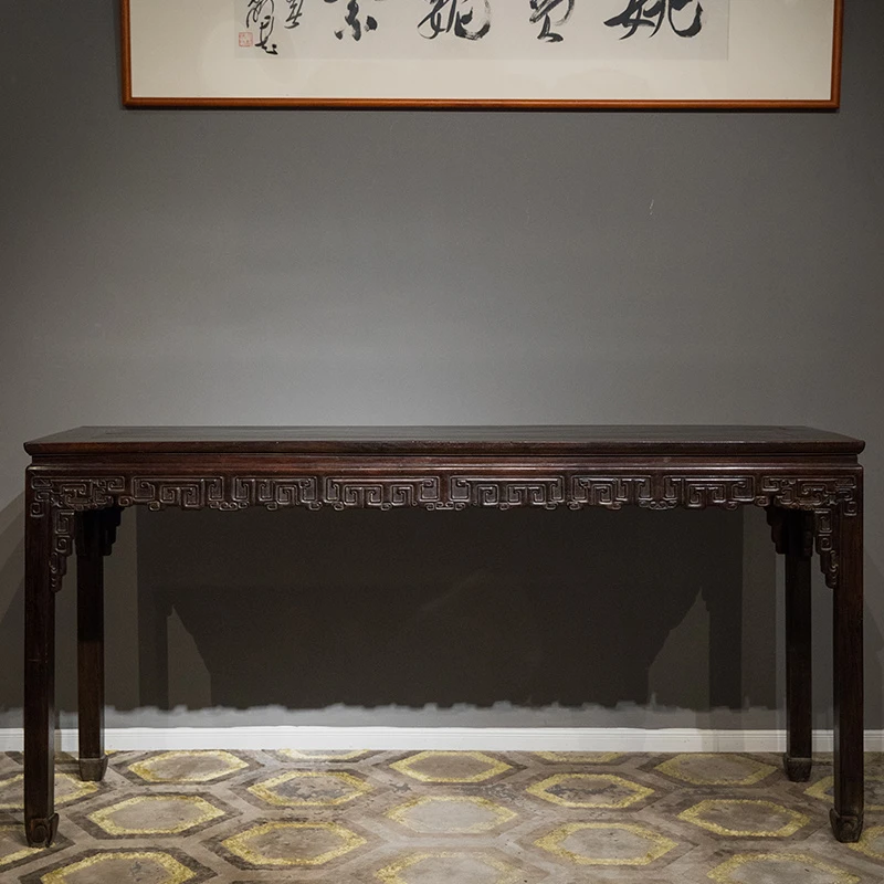 清中期 红木浮雕拐子纹大供案 古董家具