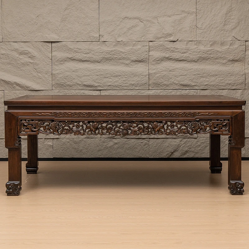 清 红木透雕狮纹大画桌 古董家具