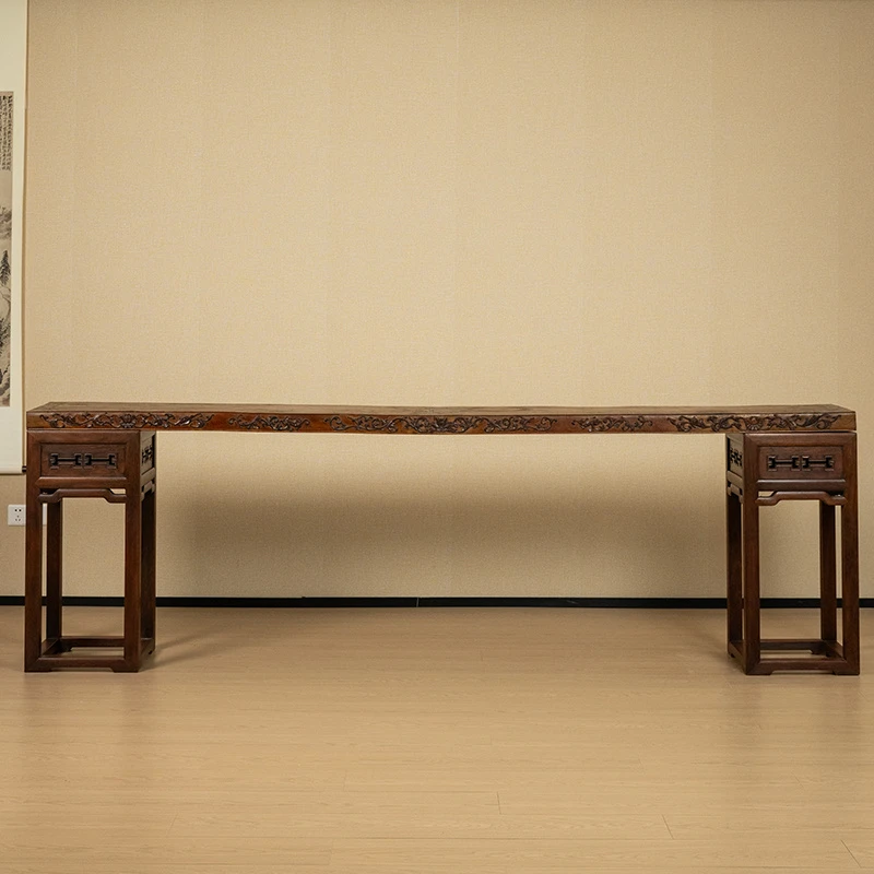 清光绪 瘿木嵌紫檀竹梅双清一块玉架几案古董收藏