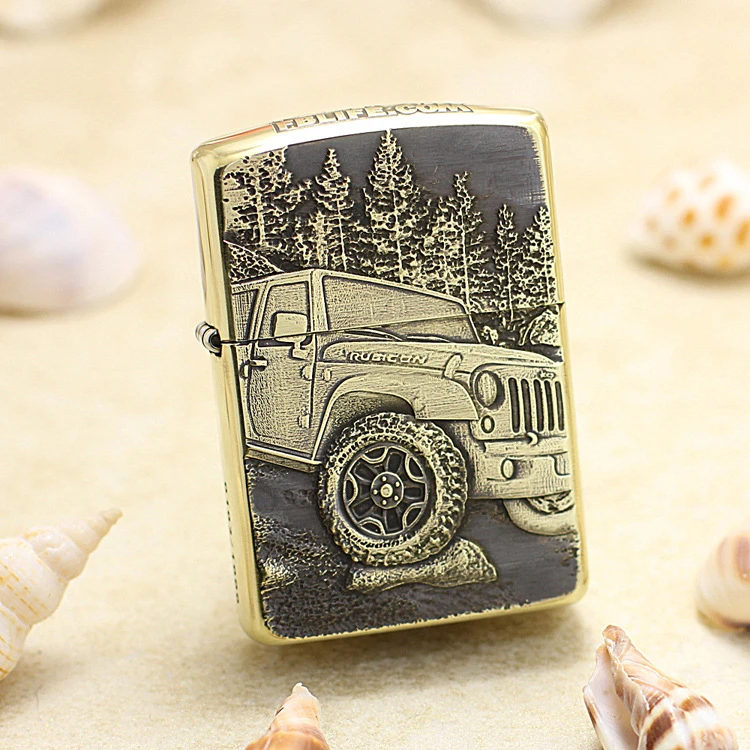 ZIPPO【直播】打火机DIY精雕黄铜3D大吉普车DY9912DK