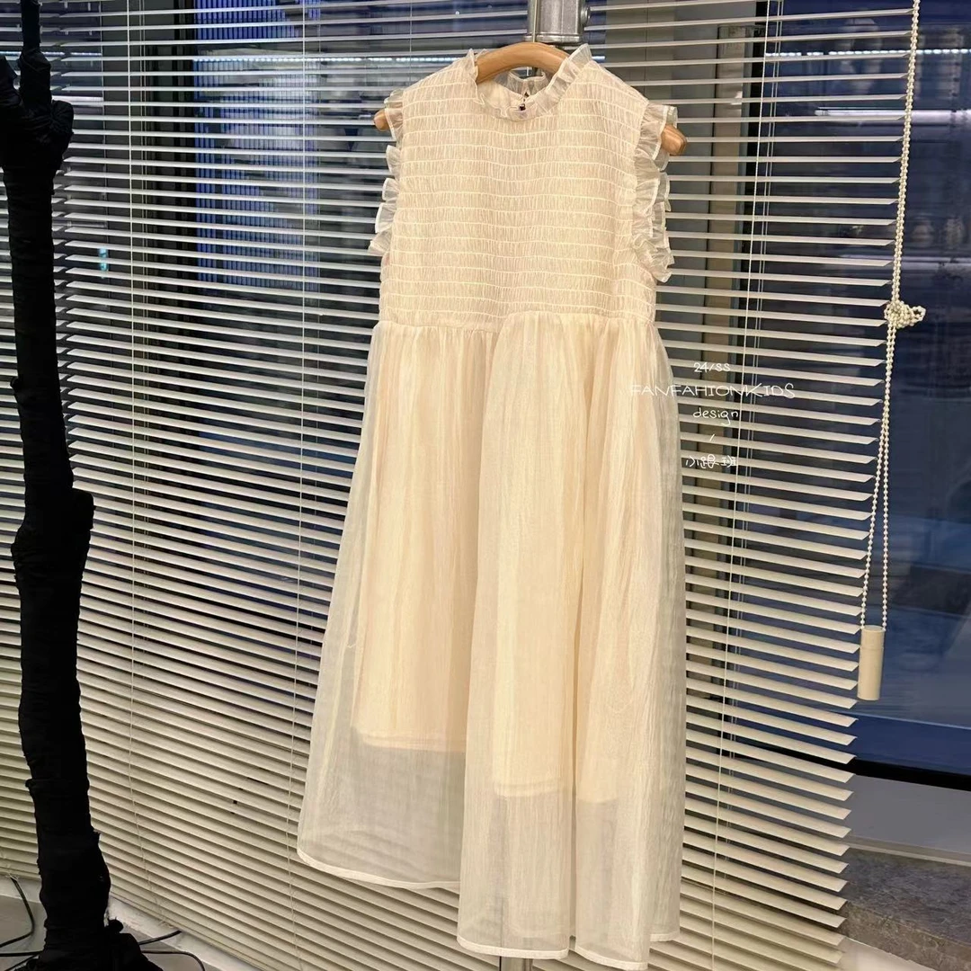 【设计师品牌】韩版时尚中大童亲子设计师网纱背心连衣裙 5189