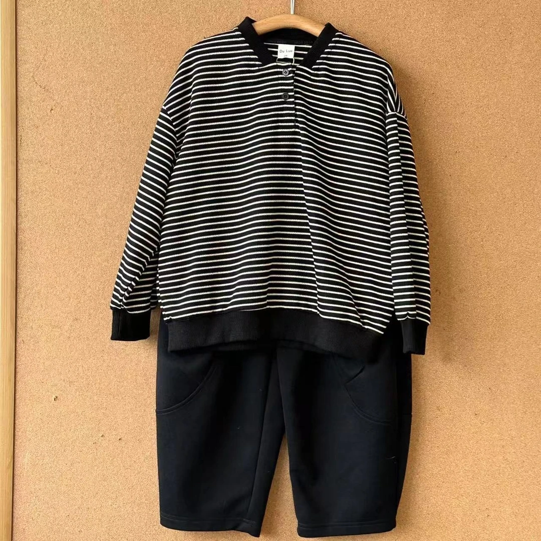 【设计师品牌】时尚百搭条纹长袖卫衣秋季新款中大童亲子装 1W01