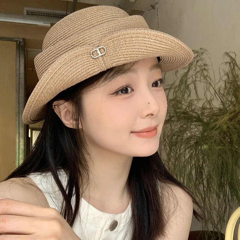 法式赫本风帽子女夏季草帽卷边时尚草编礼帽优雅高级感遮阳渔夫帽