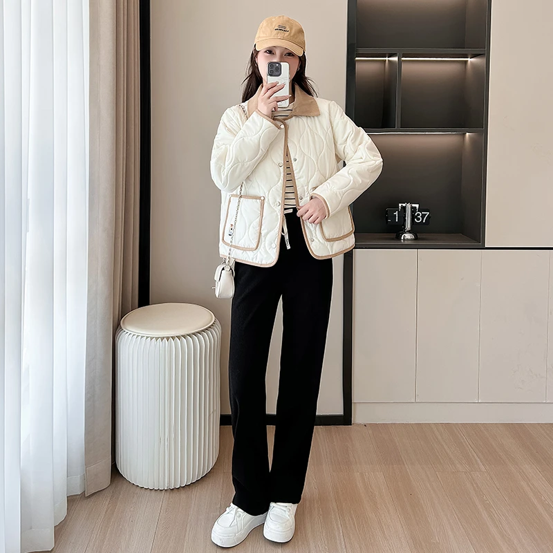 韩版小熊刺绣棉服外套女冬季2025新款翻领棉袄小个子短款棉衣