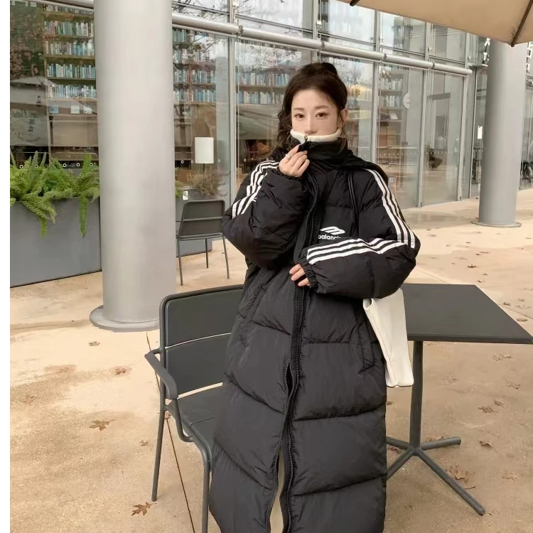 过膝棉服女2025棉袄冬季新款中长款连帽时尚宽松加厚外套保暖