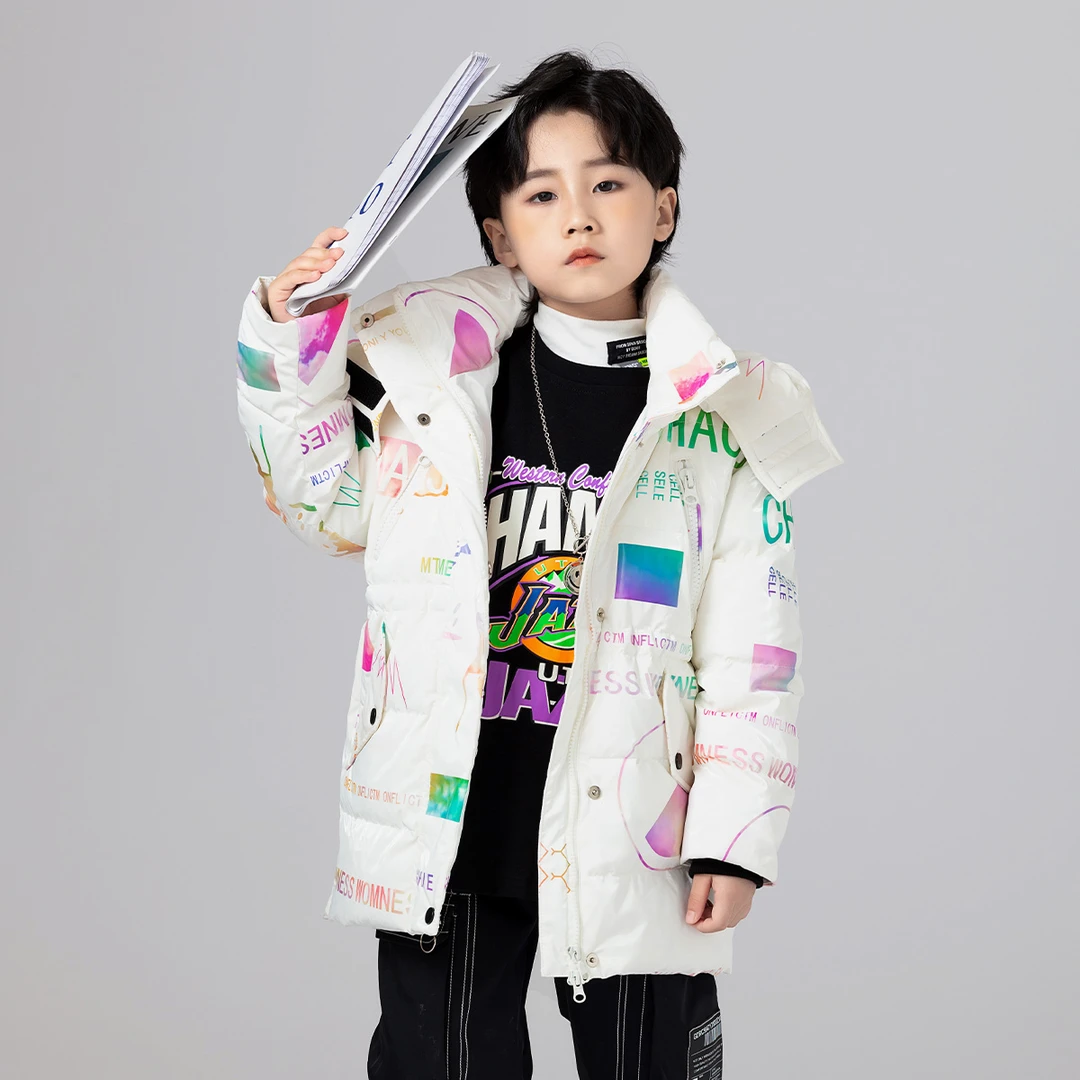 2023男女通用新款羽绒服儿童时尚休闲连帽中长款加厚冬季302117