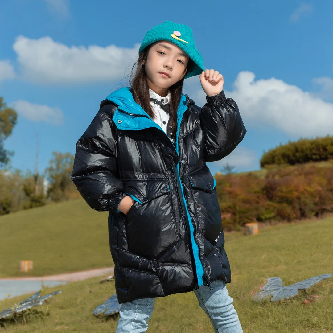 2023男女通用新款羽绒服儿童洋气连帽中长款加厚中大童303053
