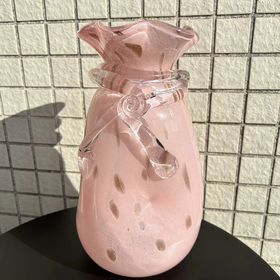 粉色钱袋子少女心手工琉璃花瓶现代简约仙女琉璃花瓶客厅摆件卧室