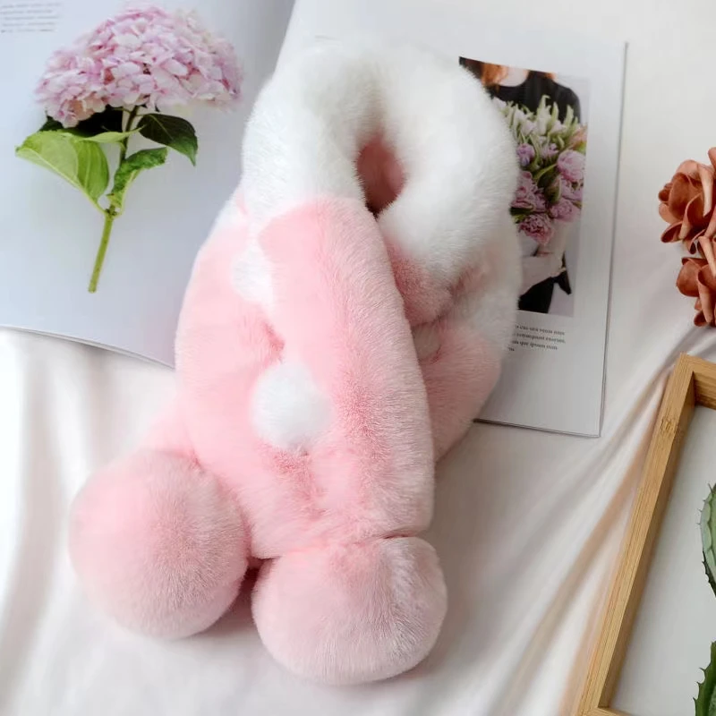 2022时尚獭兔毛围巾冬季保暖可爱礼物少女