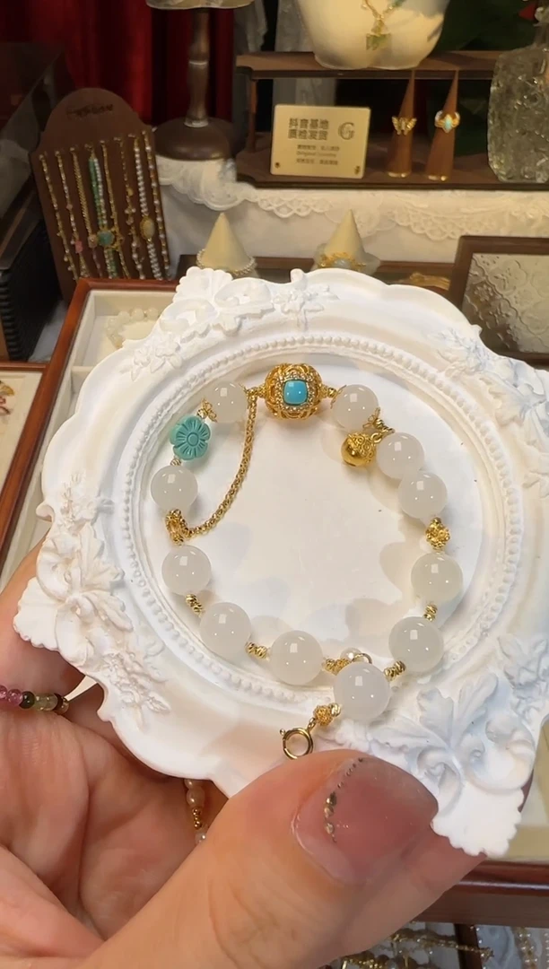 【闪购商品】和田玉手链18K金镶嵌羊脂白玉